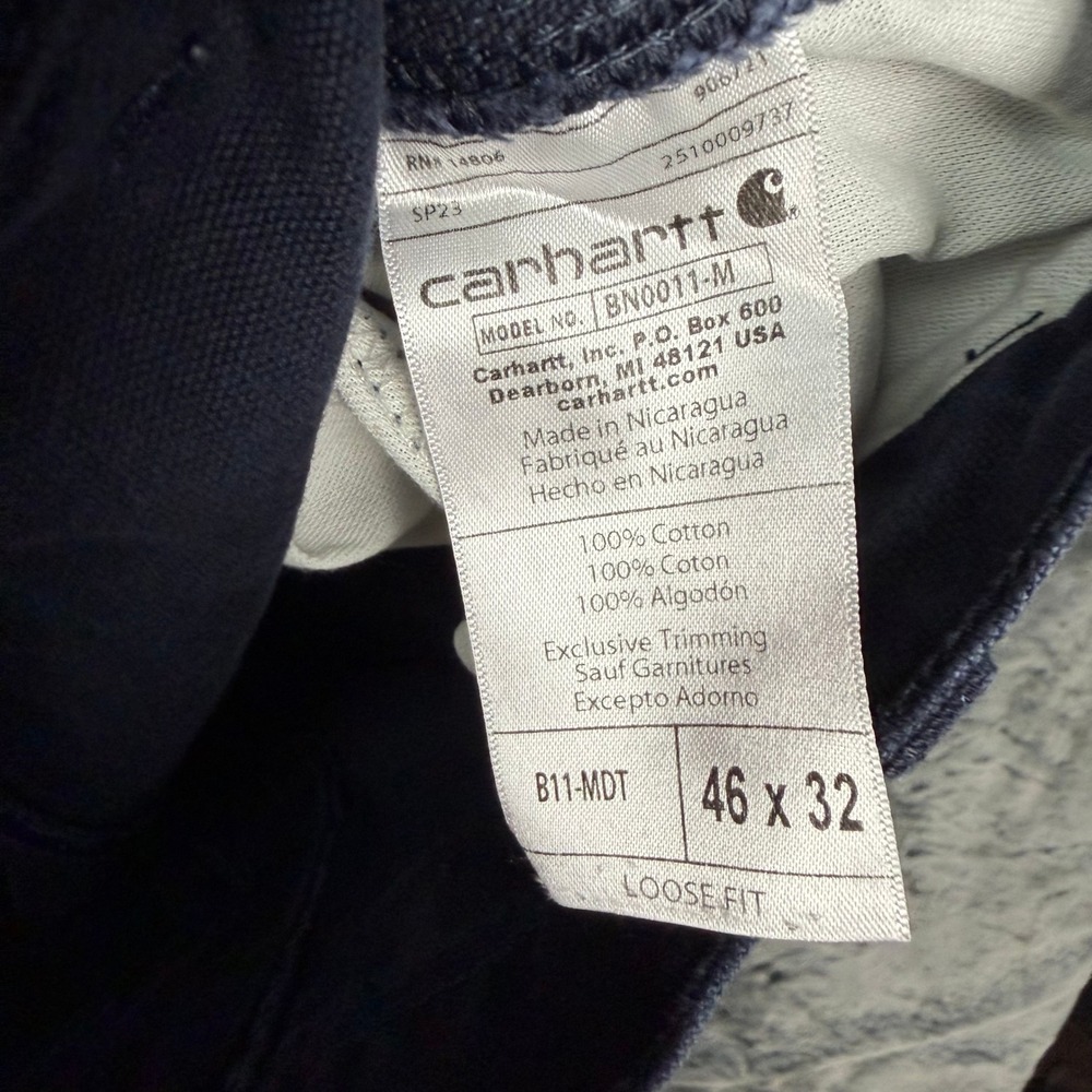 Carhartt B11-MDT Loose Fit Washed Duck Dungaree Pants Navy 46x32 Mens - Picture 7 of 10